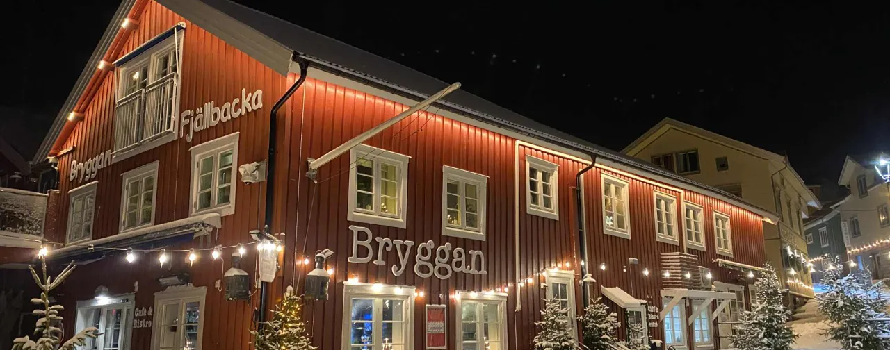 snötäckt bryggan på jul