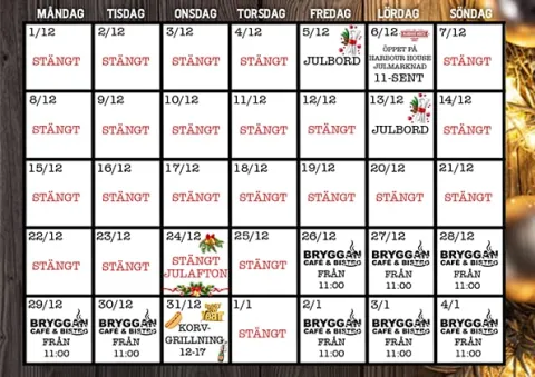 schema för bryggan i december och januari
