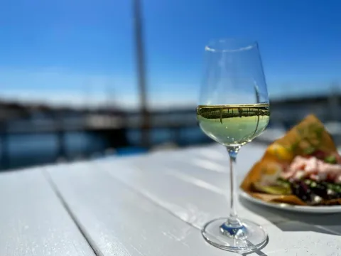 Shrimps and wine at the jetty